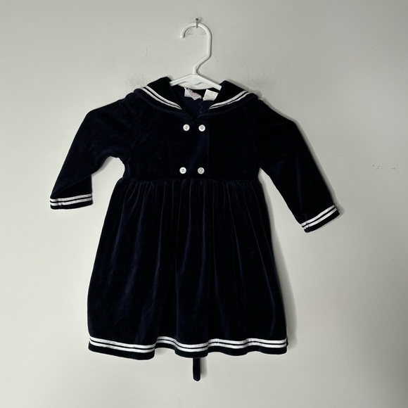 Good lad vintage baby girl navy blue and white velvet dress size 24M - Picture 2 of 7